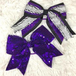 NWOT Set of 2 Premium XL Purple Sequin and Zebra Glitter Ribbon Bow Set